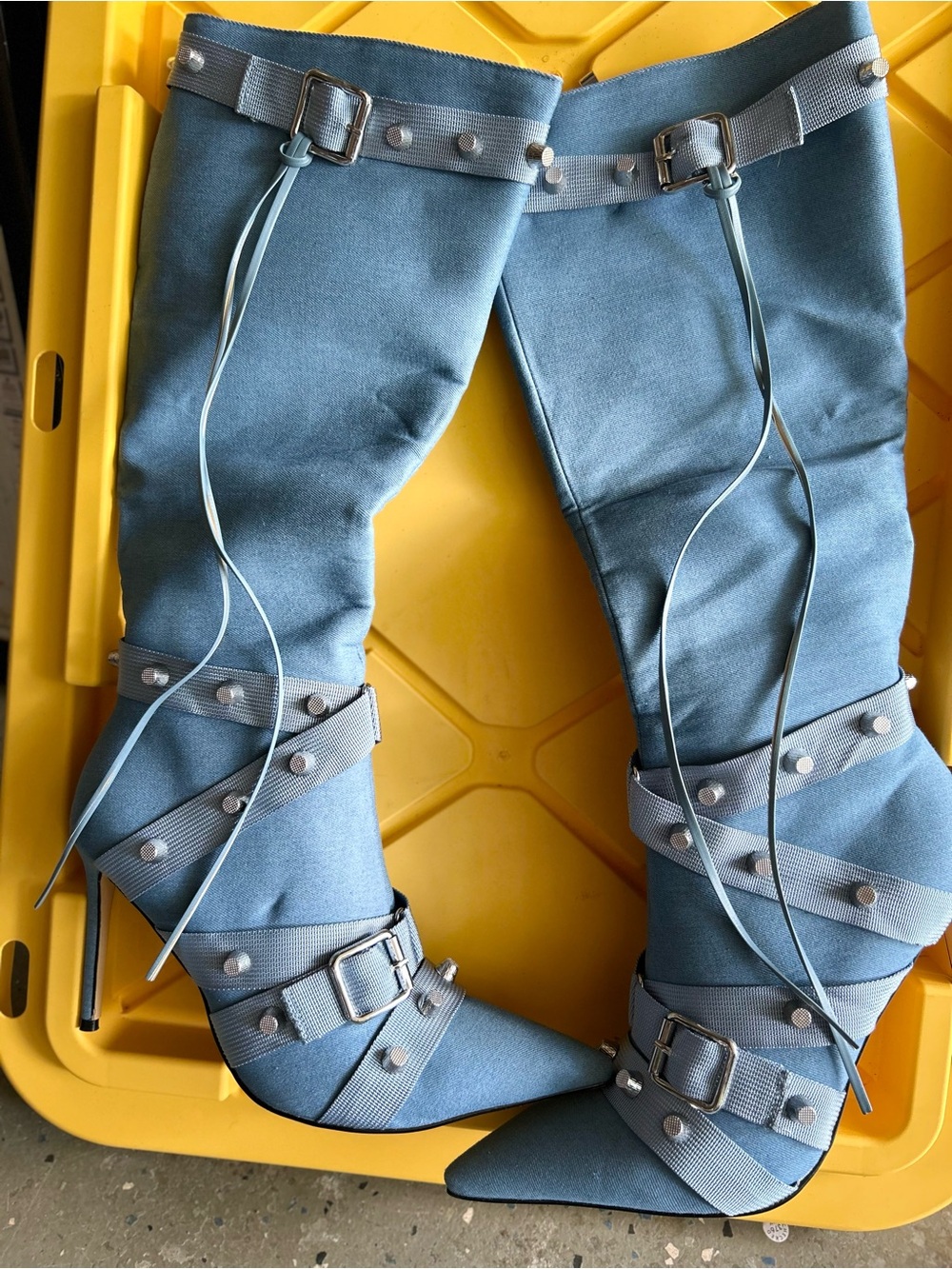 Source Unknown Blue Over-the-Knee Strappy Stiletto Boots